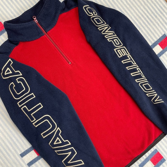 Vintage Nautica Competition sleeve spell out fleece quarter zip pullover - Picture 3 of 7